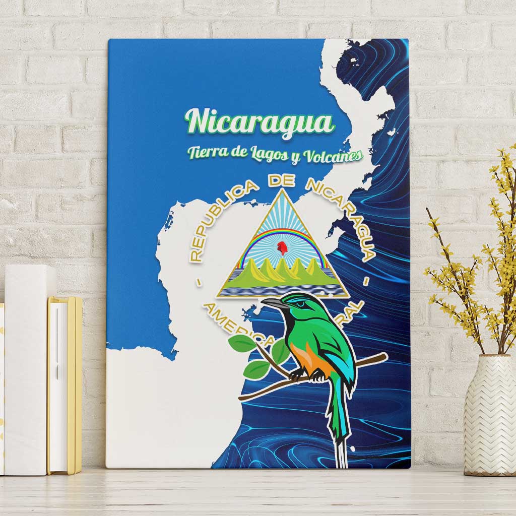 Nicaragua Guardabarranco Bird Canvas Wall Art with Volcano Map and National Emblem Design - Wonder Print Shop