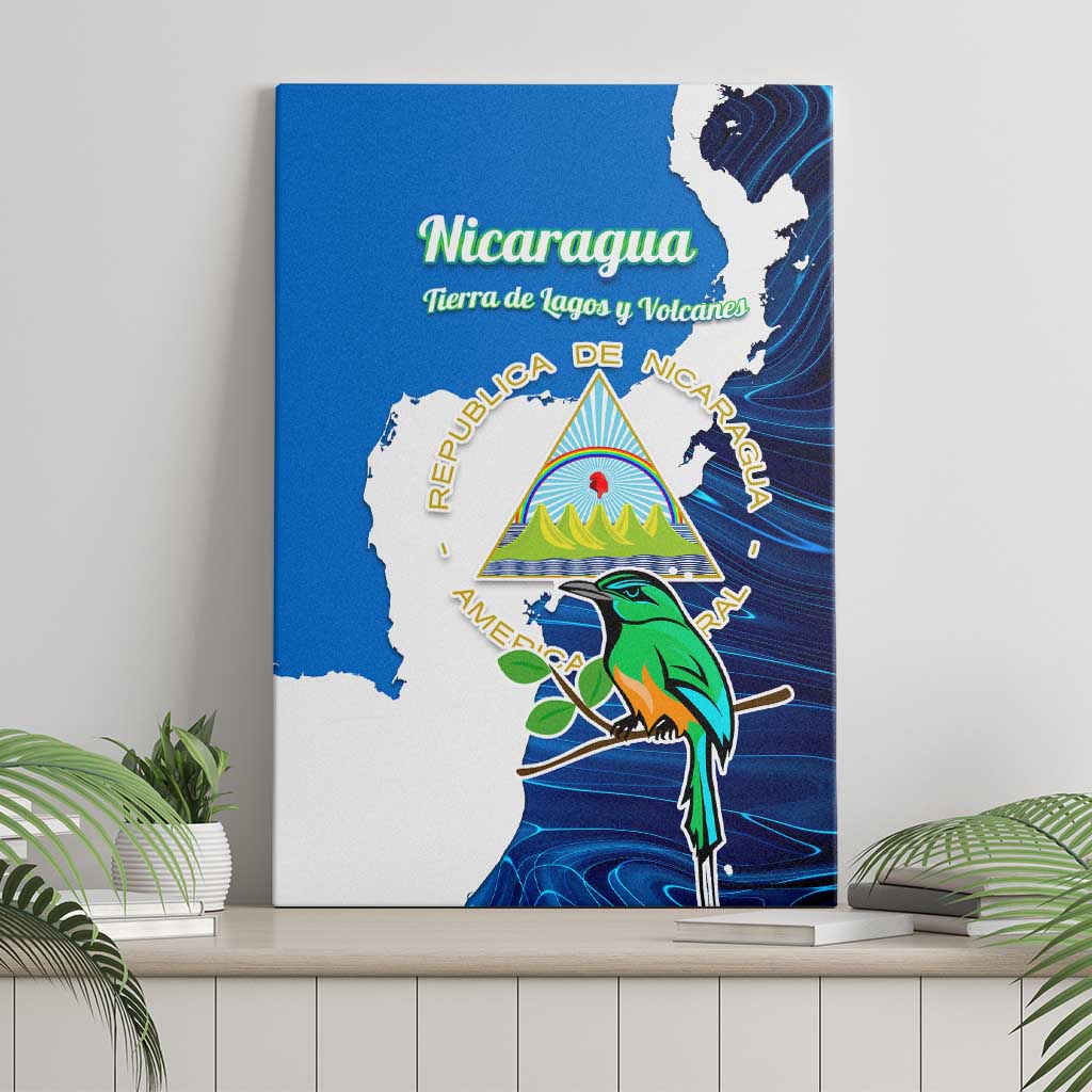 Nicaragua Guardabarranco Bird Canvas Wall Art with Volcano Map and National Emblem Design - Wonder Print Shop