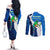 Nicaragua Guardabarranco Bird Couples Matching Off The Shoulder Long Sleeve Dress and Long Sleeve Button Shirt with Volcano Map and National Emblem Design - Wonder Print Shop