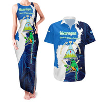 Nicaragua Guardabarranco Bird Couples Matching Tank Maxi Dress and Hawaiian Shirt with Volcano Map and National Emblem Design - Wonder Print Shop