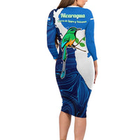 Nicaragua Guardabarranco Bird Family Matching Long Sleeve Bodycon Dress and Hawaiian Shirt with Volcano Map and National Emblem Design - Wonder Print Shop