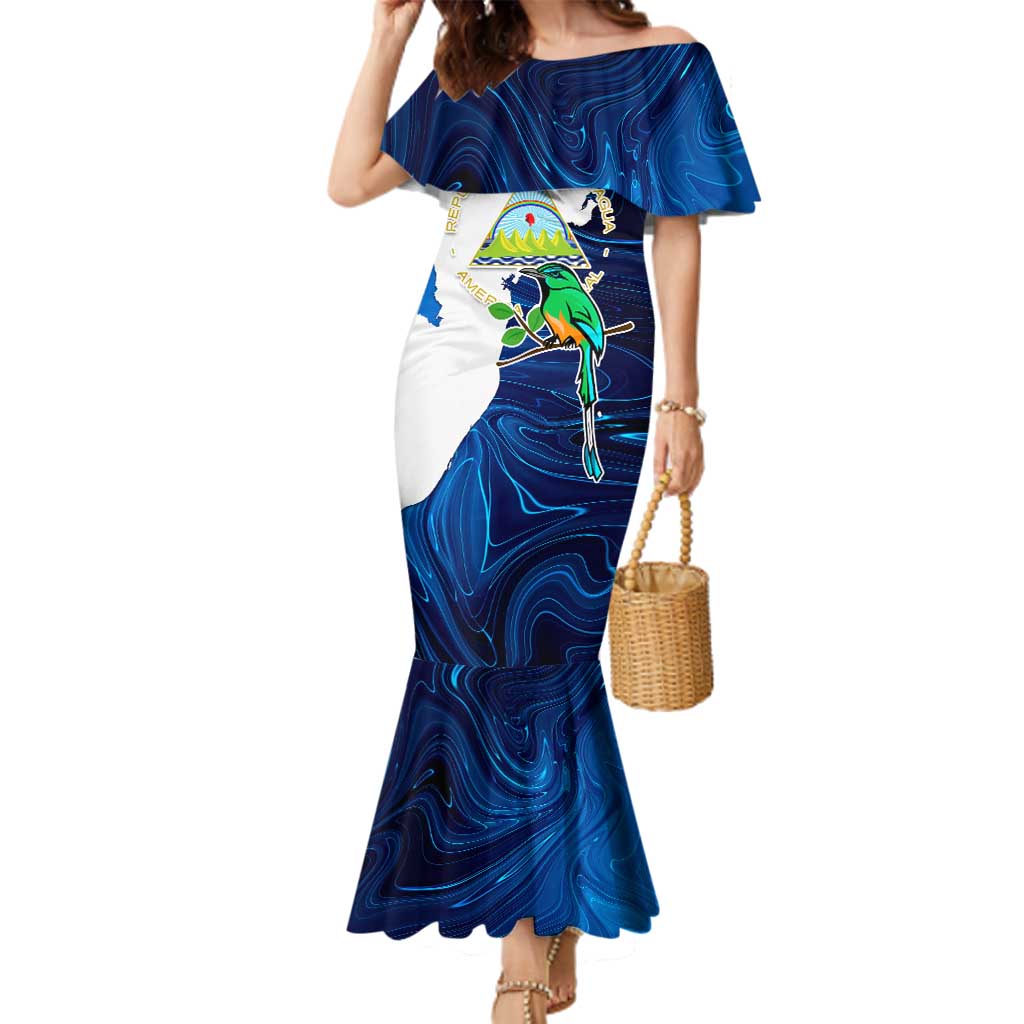 Nicaragua Guardabarranco Bird Family Matching Mermaid Dress and Hawaiian Shirt with Volcano Map and National Emblem Design - Wonder Print Shop