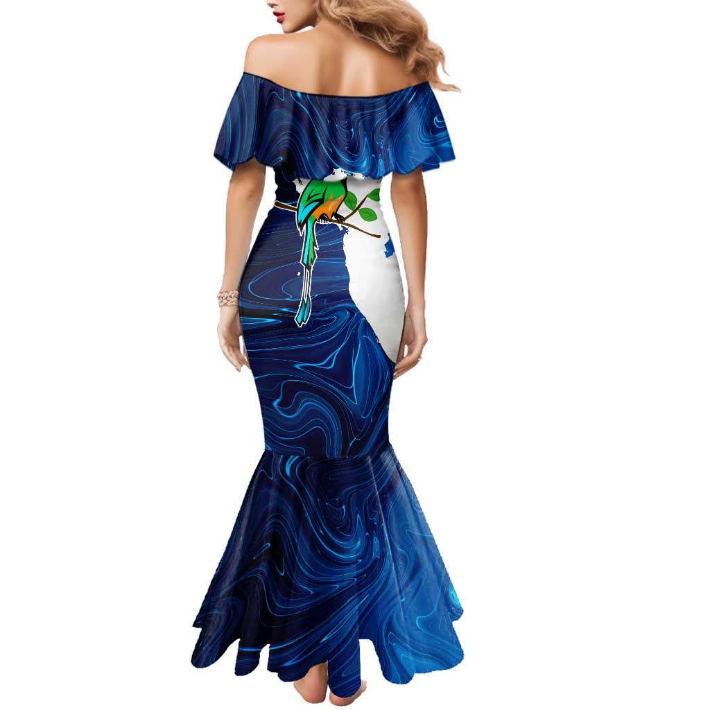 Nicaragua Guardabarranco Bird Family Matching Mermaid Dress and Hawaiian Shirt with Volcano Map and National Emblem Design - Wonder Print Shop