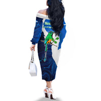 Nicaragua Guardabarranco Bird Family Matching Off The Shoulder Long Sleeve Dress and Hawaiian Shirt with Volcano Map and National Emblem Design - Wonder Print Shop