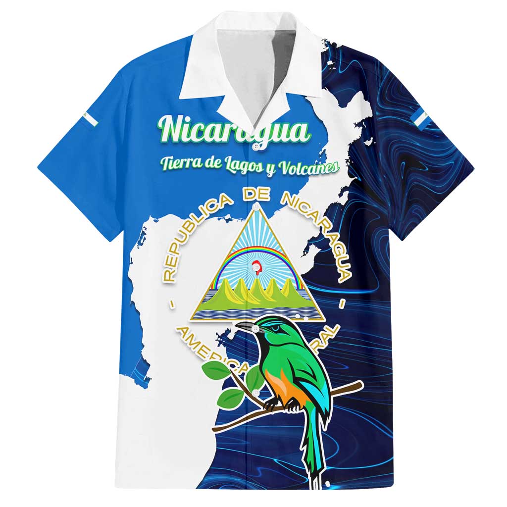 Nicaragua Guardabarranco Bird Family Matching Off Shoulder Short Dress and Hawaiian Shirt with Volcano Map and National Emblem Design - Wonder Print Shop