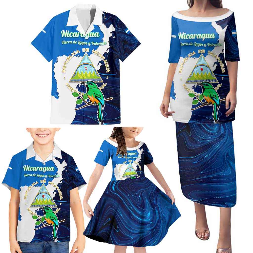 Nicaragua Guardabarranco Bird Family Matching Puletasi and Hawaiian Shirt with Volcano Map and National Emblem Design - Wonder Print Shop
