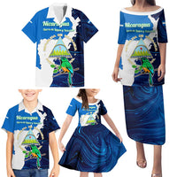 Nicaragua Guardabarranco Bird Family Matching Puletasi and Hawaiian Shirt with Volcano Map and National Emblem Design - Wonder Print Shop