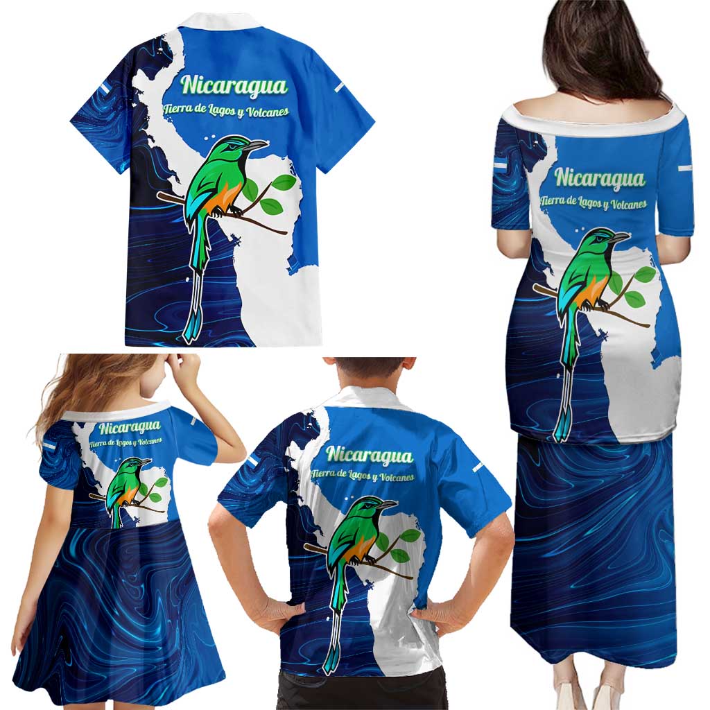 Nicaragua Guardabarranco Bird Family Matching Puletasi and Hawaiian Shirt with Volcano Map and National Emblem Design - Wonder Print Shop