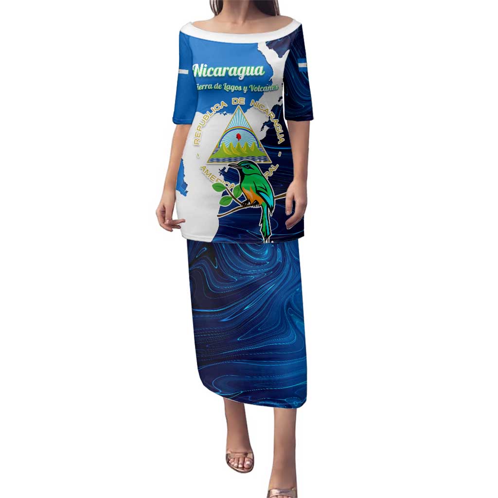 Nicaragua Guardabarranco Bird Family Matching Puletasi and Hawaiian Shirt with Volcano Map and National Emblem Design - Wonder Print Shop