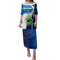 Nicaragua Guardabarranco Bird Family Matching Puletasi and Hawaiian Shirt with Volcano Map and National Emblem Design - Wonder Print Shop