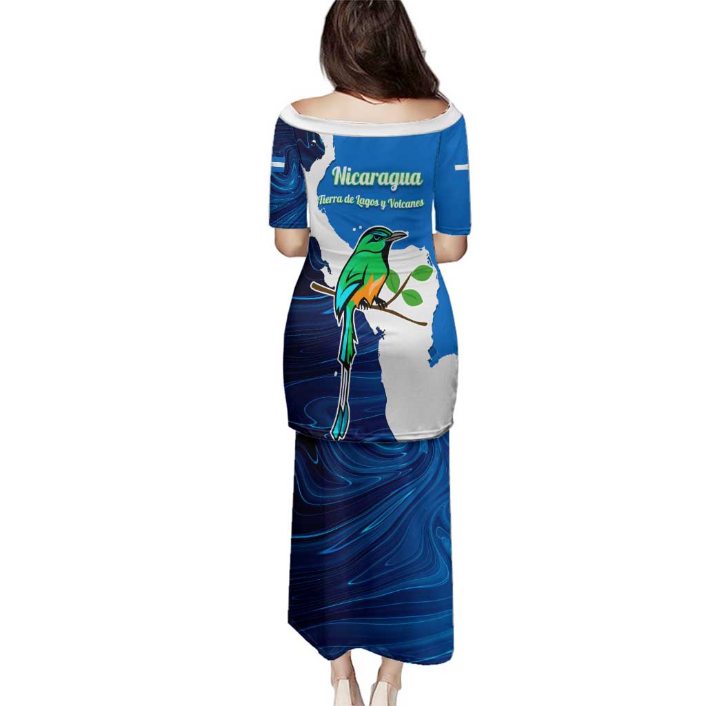 Nicaragua Guardabarranco Bird Family Matching Puletasi and Hawaiian Shirt with Volcano Map and National Emblem Design - Wonder Print Shop