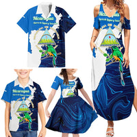 Nicaragua Guardabarranco Bird Family Matching Summer Maxi Dress and Hawaiian Shirt with Volcano Map and National Emblem Design - Wonder Print Shop