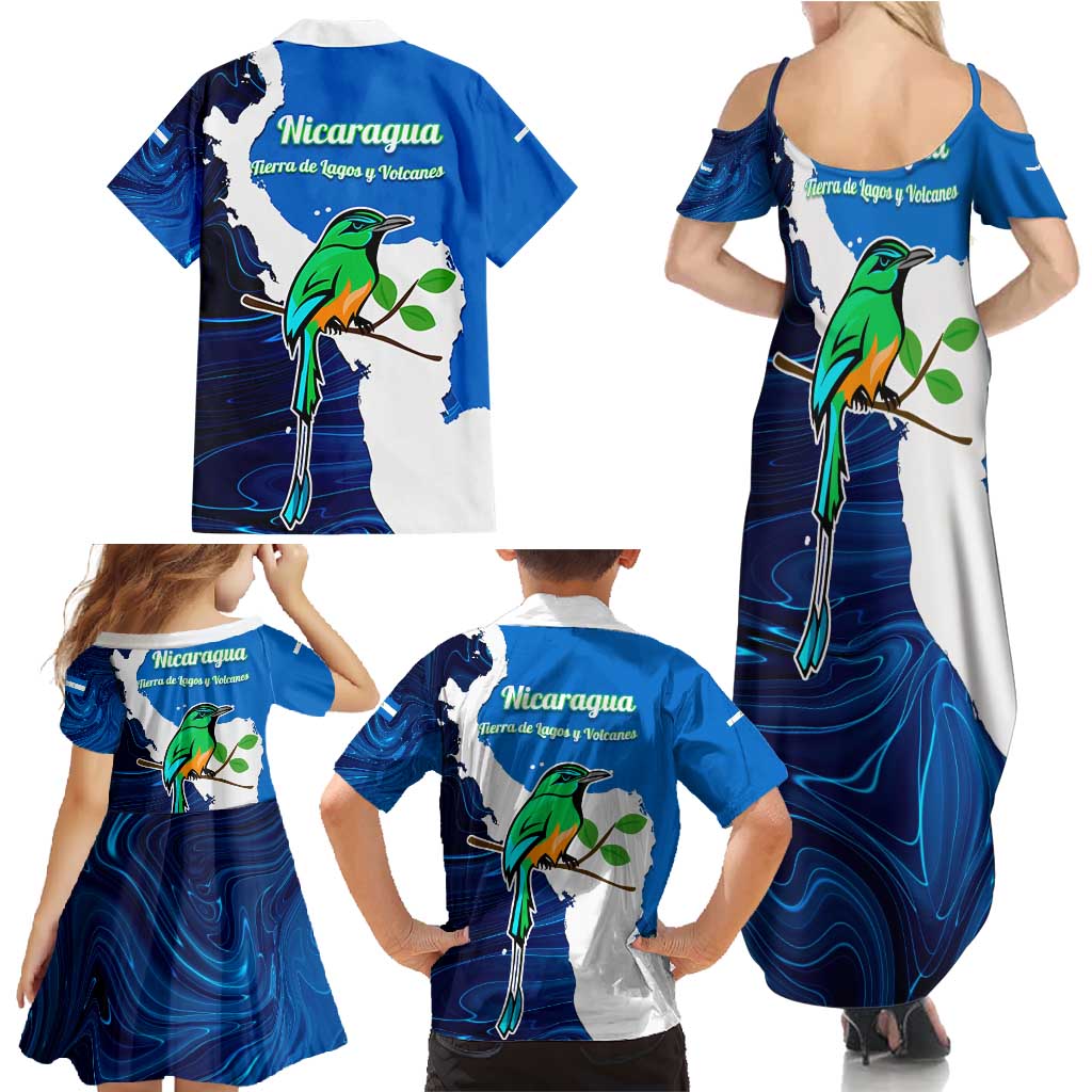Nicaragua Guardabarranco Bird Family Matching Summer Maxi Dress and Hawaiian Shirt with Volcano Map and National Emblem Design - Wonder Print Shop