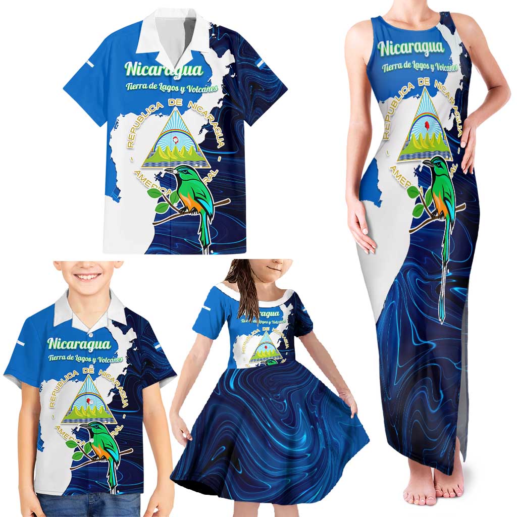 Nicaragua Guardabarranco Bird Family Matching Tank Maxi Dress and Hawaiian Shirt with Volcano Map and National Emblem Design - Wonder Print Shop