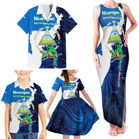 Nicaragua Guardabarranco Bird Family Matching Tank Maxi Dress and Hawaiian Shirt with Volcano Map and National Emblem Design - Wonder Print Shop