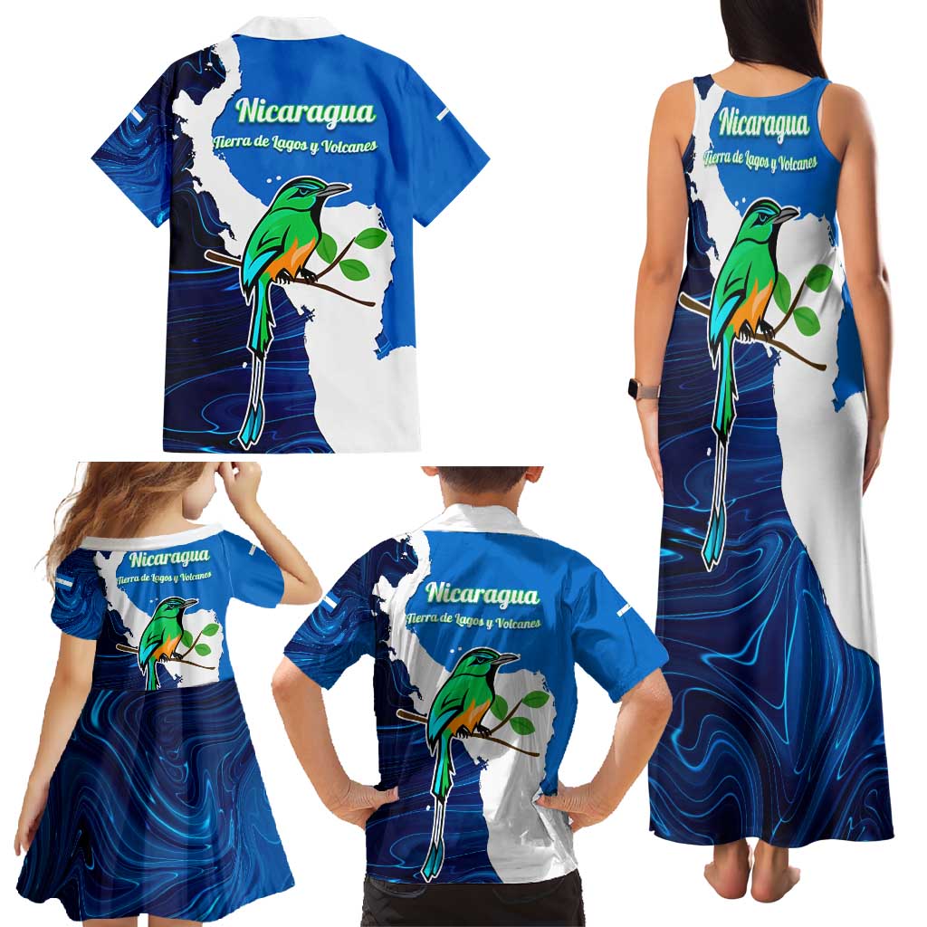 Nicaragua Guardabarranco Bird Family Matching Tank Maxi Dress and Hawaiian Shirt with Volcano Map and National Emblem Design - Wonder Print Shop