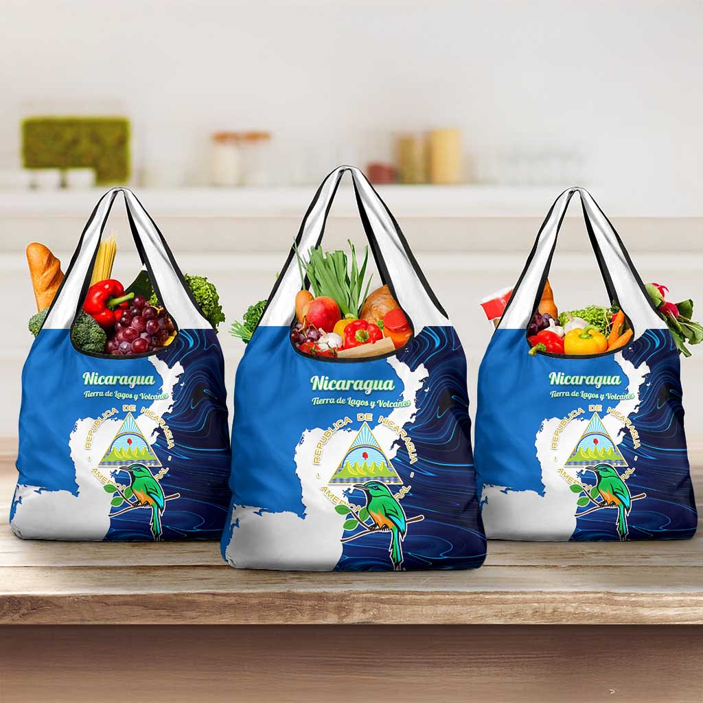 Nicaragua Guardabarranco Bird Grocery Bag with Volcano Map and National Emblem Design - Wonder Print Shop