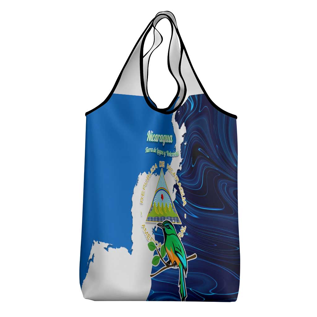 Nicaragua Guardabarranco Bird Grocery Bag with Volcano Map and National Emblem Design - Wonder Print Shop