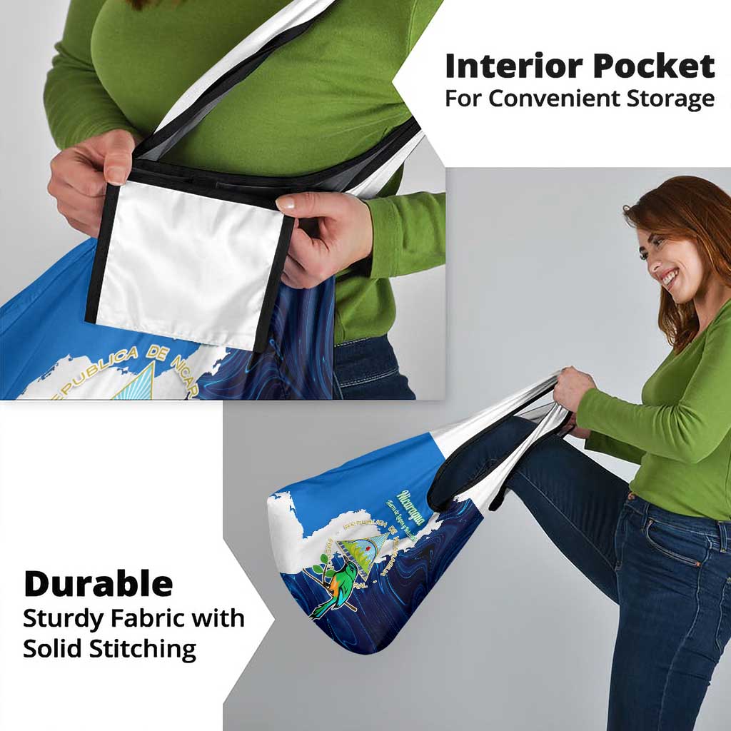 Nicaragua Guardabarranco Bird Grocery Bag with Volcano Map and National Emblem Design - Wonder Print Shop