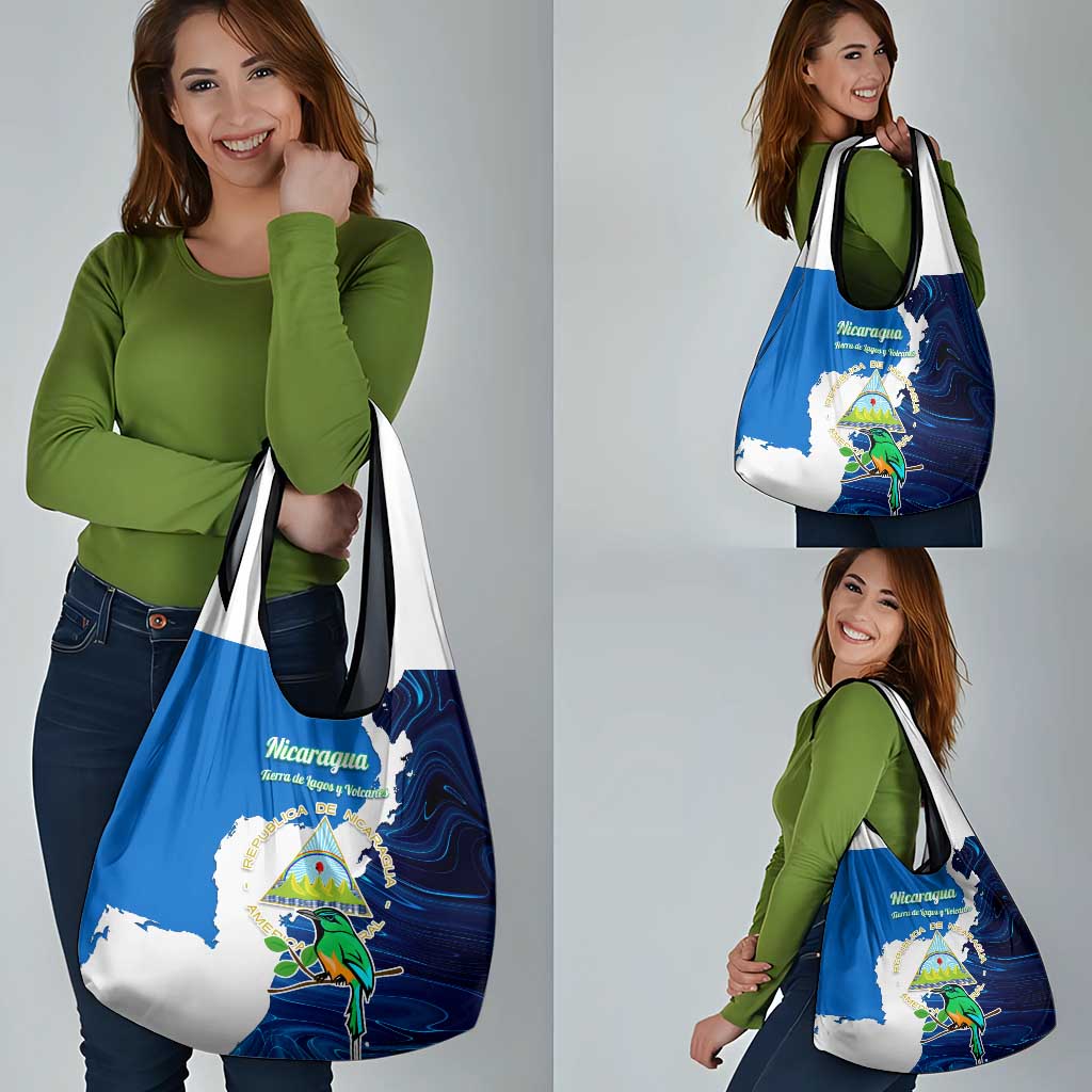Nicaragua Guardabarranco Bird Grocery Bag with Volcano Map and National Emblem Design - Wonder Print Shop