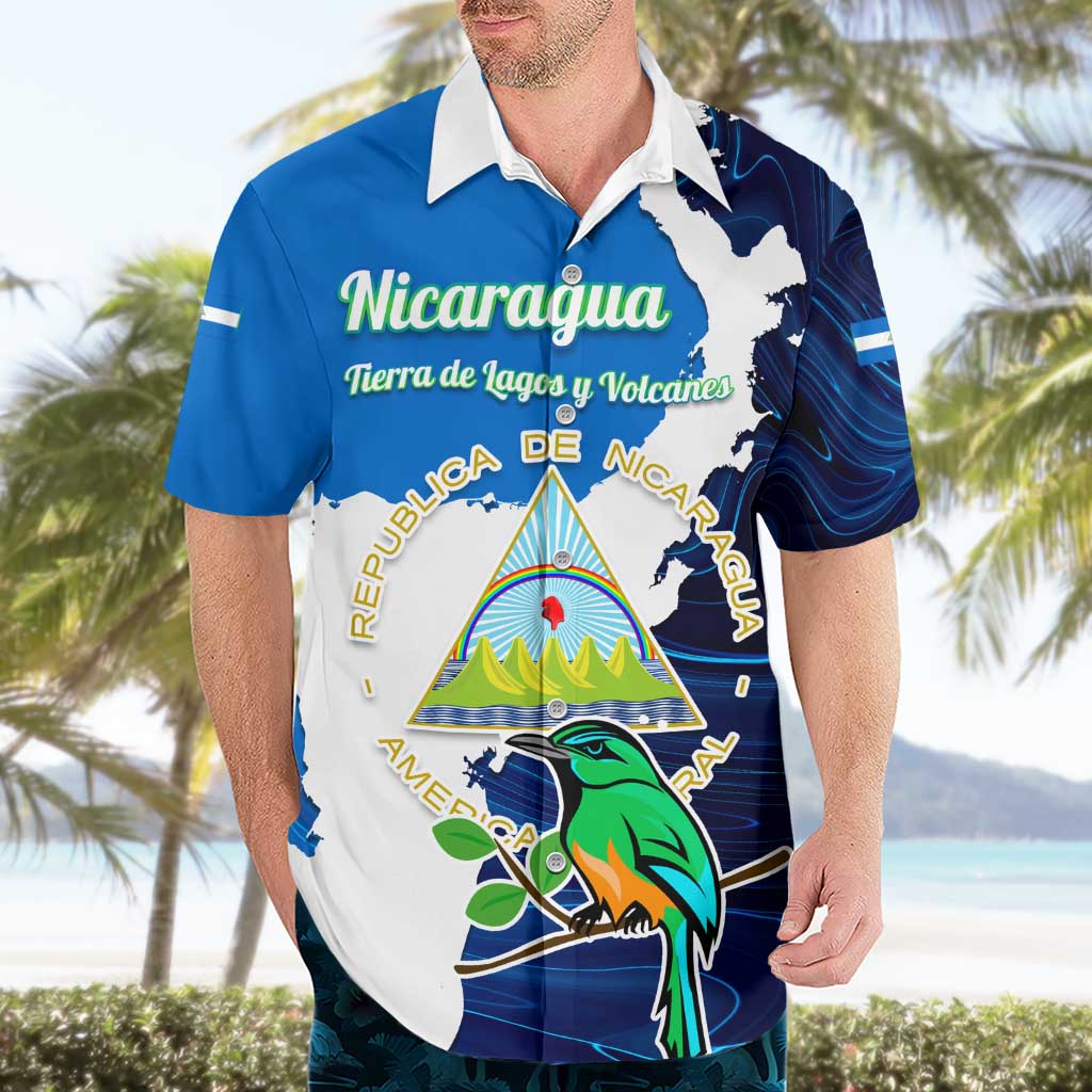 Nicaragua Guardabarranco Bird Hawaiian Shirt with Volcano Map and National Emblem Design - Wonder Print Shop