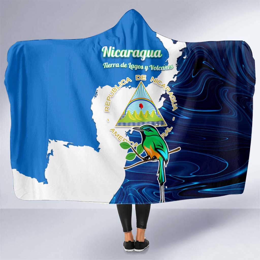 Nicaragua Guardabarranco Bird Hooded Blanket with Volcano Map and National Emblem Design - Wonder Print Shop