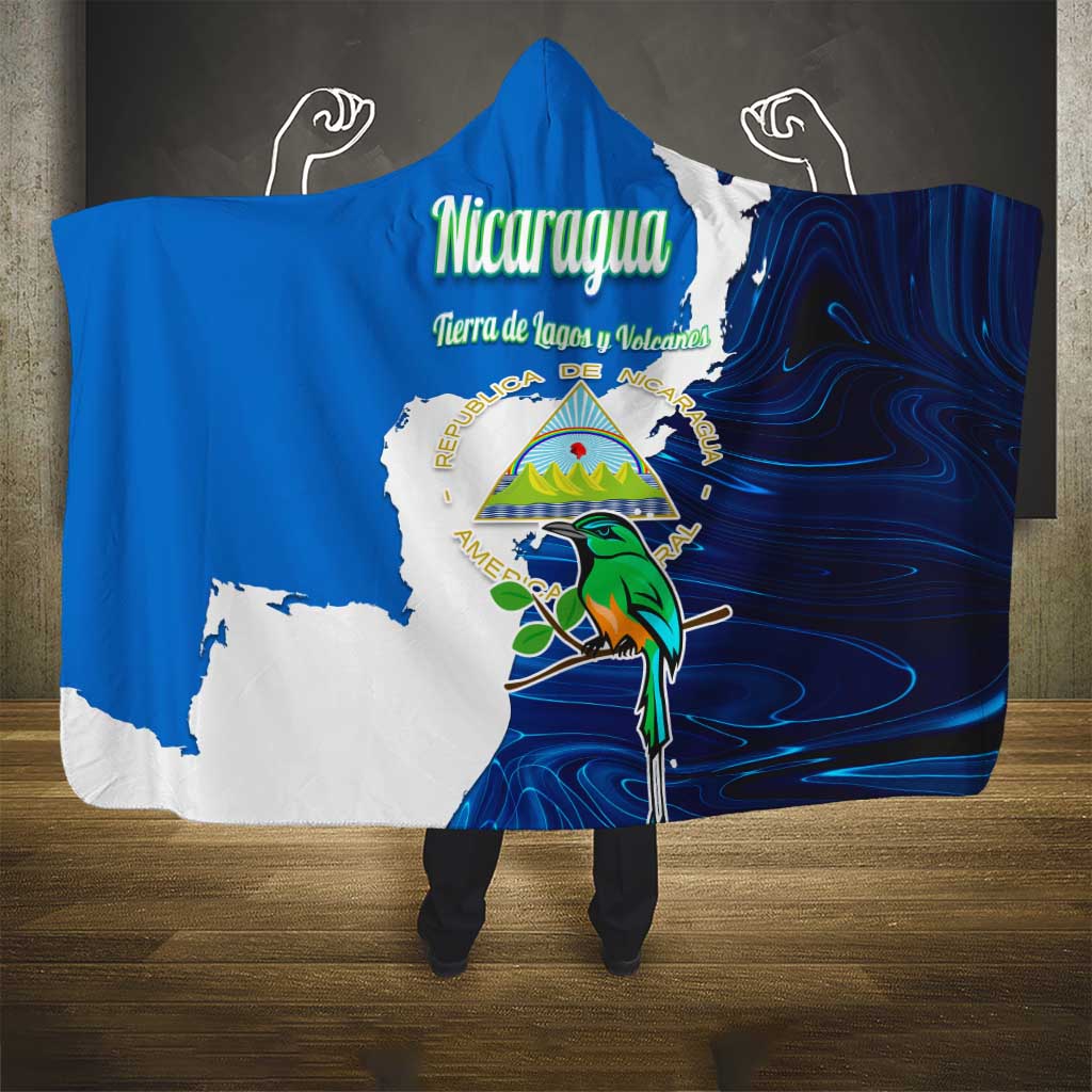 Nicaragua Guardabarranco Bird Hooded Blanket with Volcano Map and National Emblem Design - Wonder Print Shop