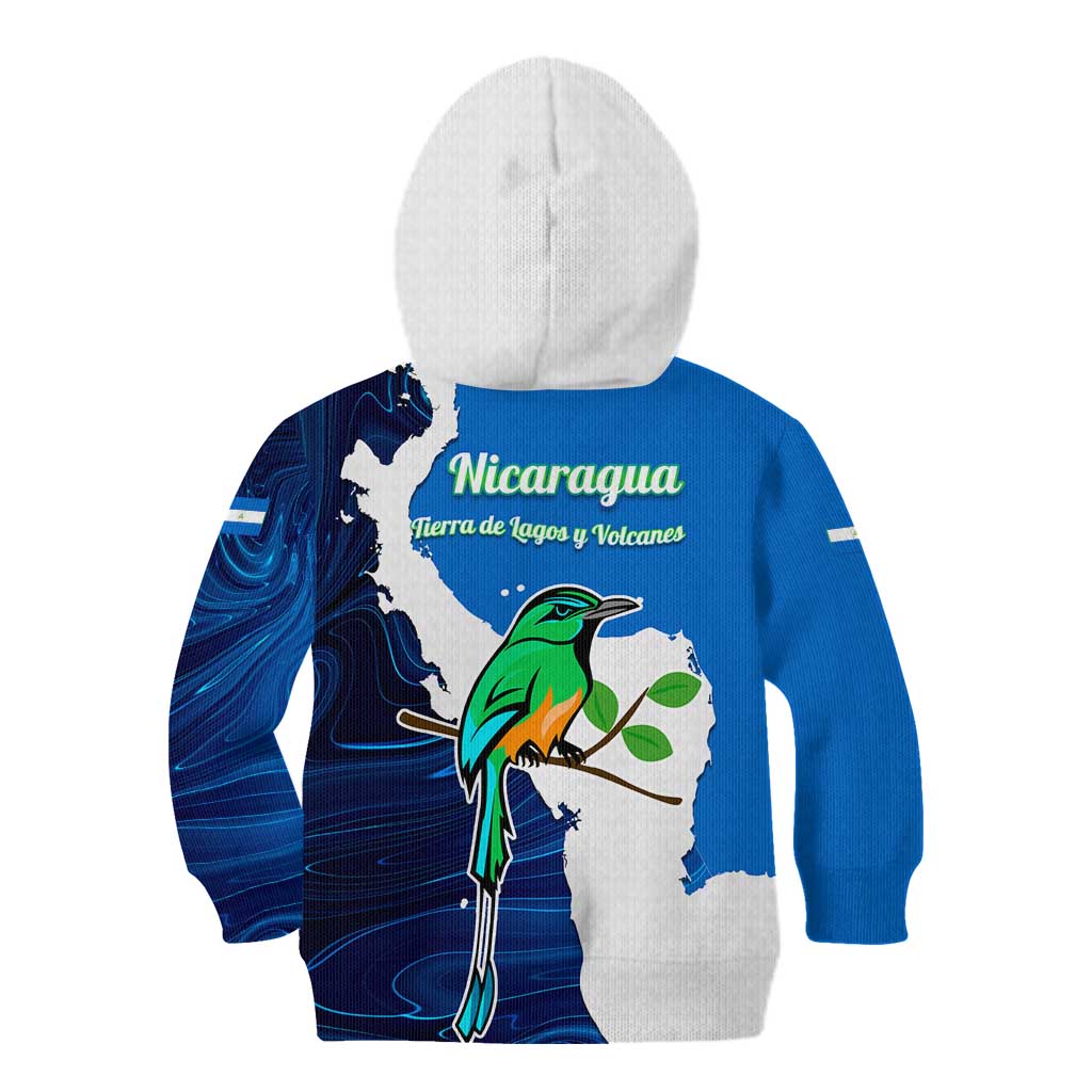 Nicaragua Guardabarranco Bird Kid Hoodie with Volcano Map and National Emblem Design - Wonder Print Shop
