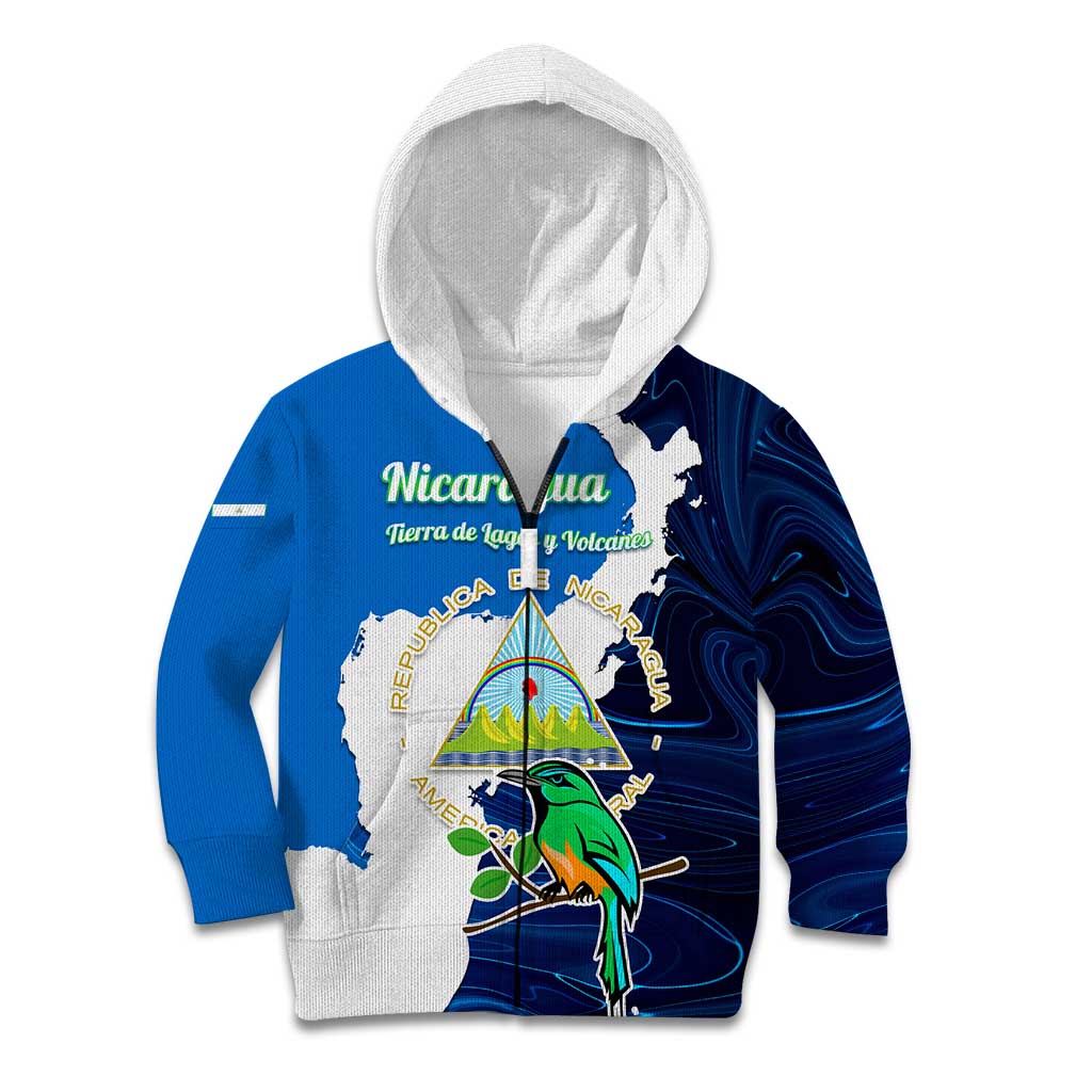 Nicaragua Guardabarranco Bird Kid Hoodie with Volcano Map and National Emblem Design - Wonder Print Shop