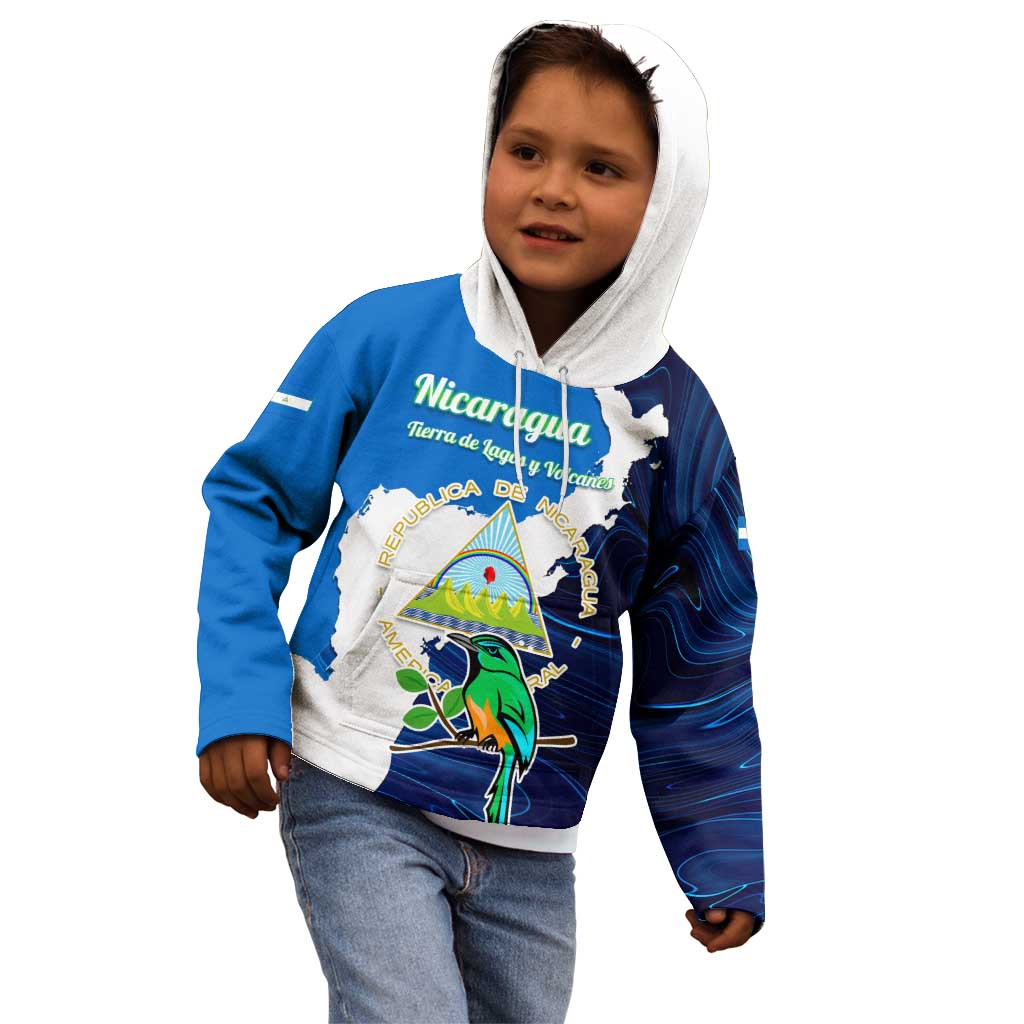 Nicaragua Guardabarranco Bird Kid Hoodie with Volcano Map and National Emblem Design - Wonder Print Shop