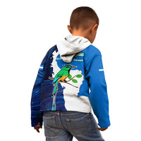 Nicaragua Guardabarranco Bird Kid Hoodie with Volcano Map and National Emblem Design - Wonder Print Shop