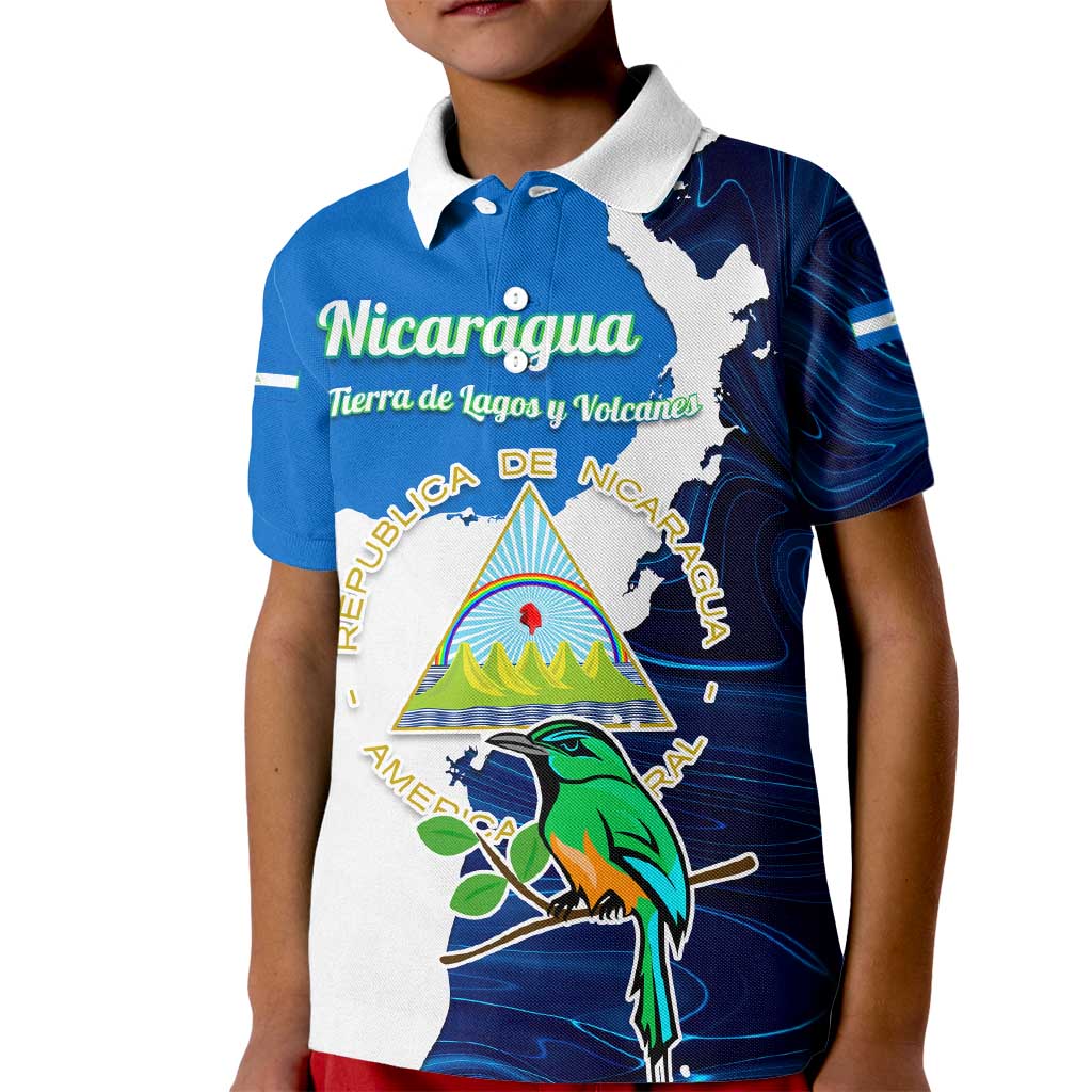 Nicaragua Guardabarranco Bird Kid Polo Shirt with Volcano Map and National Emblem Design - Wonder Print Shop