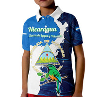 Nicaragua Guardabarranco Bird Kid Polo Shirt with Volcano Map and National Emblem Design - Wonder Print Shop