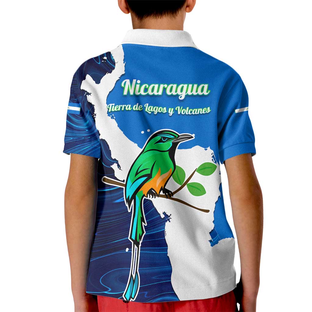 Nicaragua Guardabarranco Bird Kid Polo Shirt with Volcano Map and National Emblem Design - Wonder Print Shop