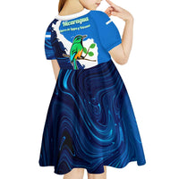 Nicaragua Guardabarranco Bird Kid Short Sleeve Dress with Volcano Map and National Emblem Design - Wonder Print Shop