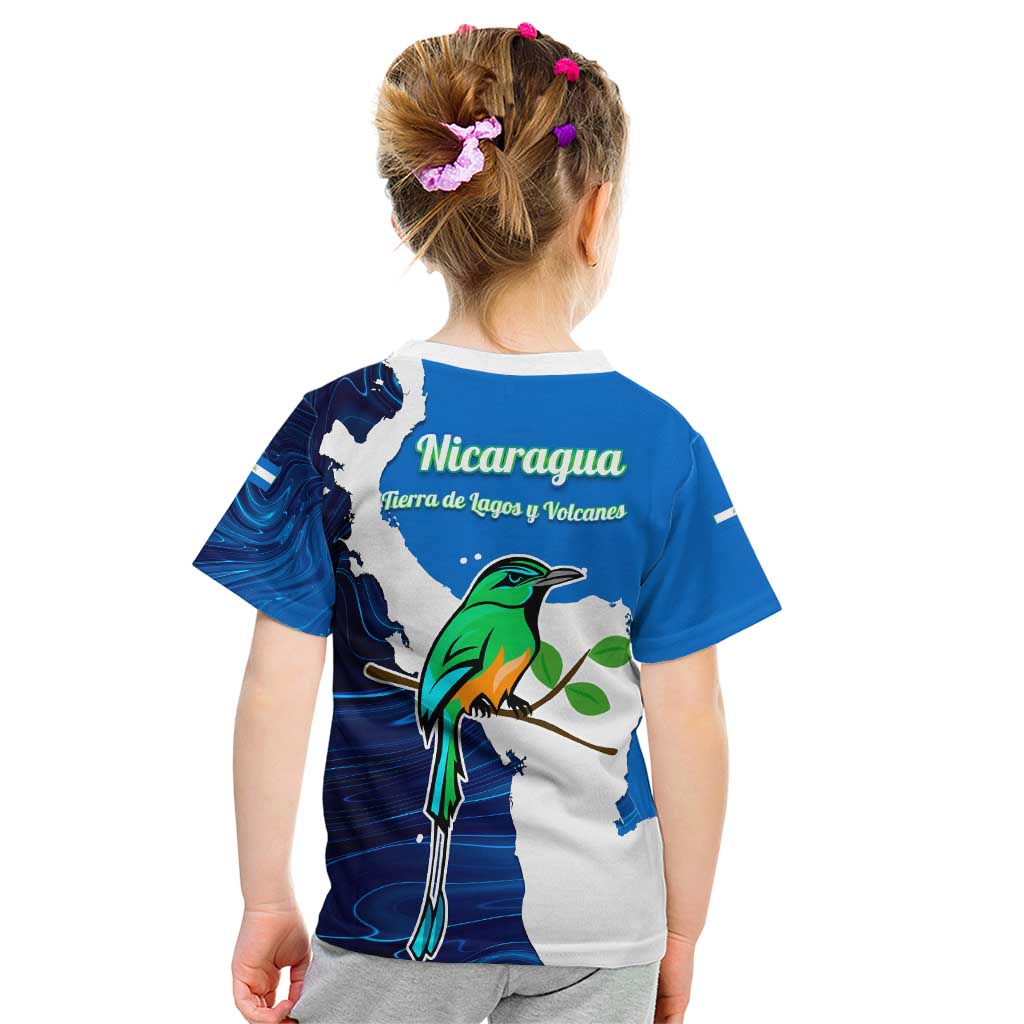 Nicaragua Guardabarranco Bird Kid T Shirt with Volcano Map and National Emblem Design - Wonder Print Shop