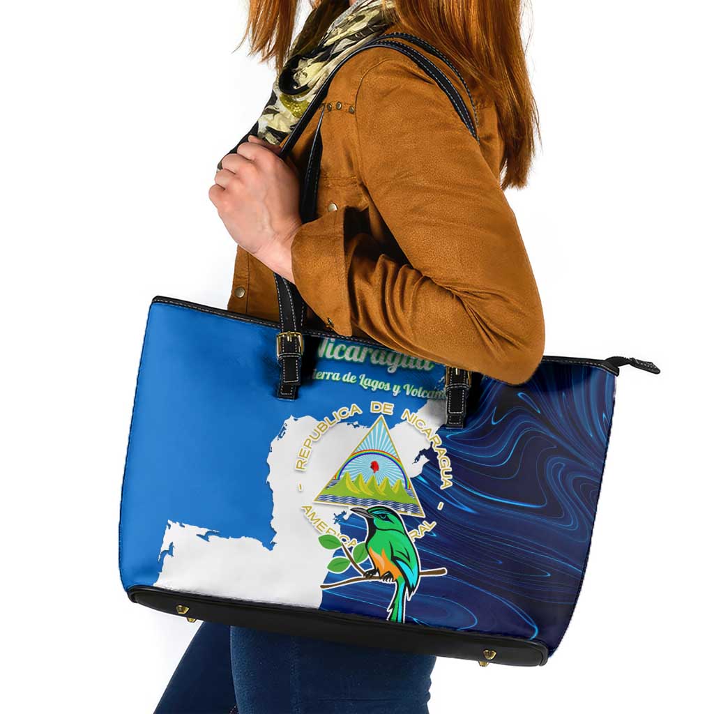 Nicaragua Guardabarranco Bird Leather Tote Bag with Volcano Map and National Emblem Design - Wonder Print Shop