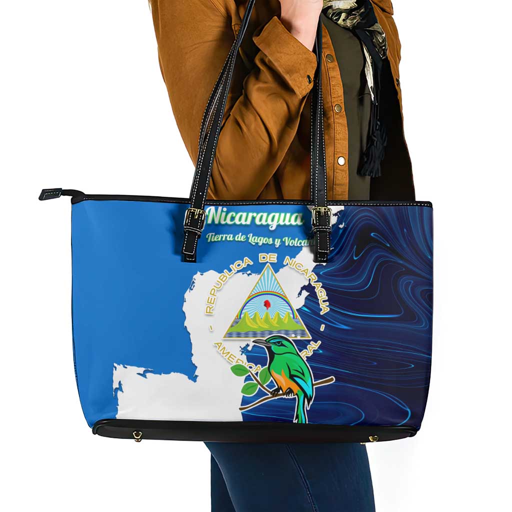 Nicaragua Guardabarranco Bird Leather Tote Bag with Volcano Map and National Emblem Design - Wonder Print Shop