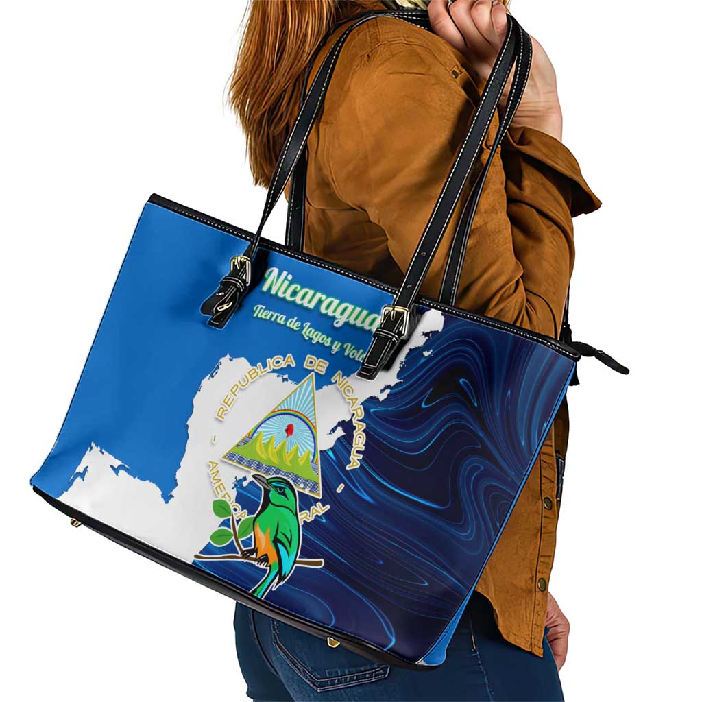Nicaragua Guardabarranco Bird Leather Tote Bag with Volcano Map and National Emblem Design - Wonder Print Shop