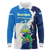 Nicaragua Guardabarranco Bird Long Sleeve Polo Shirt with Volcano Map and National Emblem Design - Wonder Print Shop