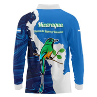 Nicaragua Guardabarranco Bird Long Sleeve Polo Shirt with Volcano Map and National Emblem Design - Wonder Print Shop