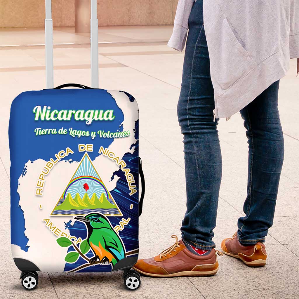 Nicaragua Guardabarranco Bird Luggage Cover with Volcano Map and National Emblem Design - Wonder Print Shop