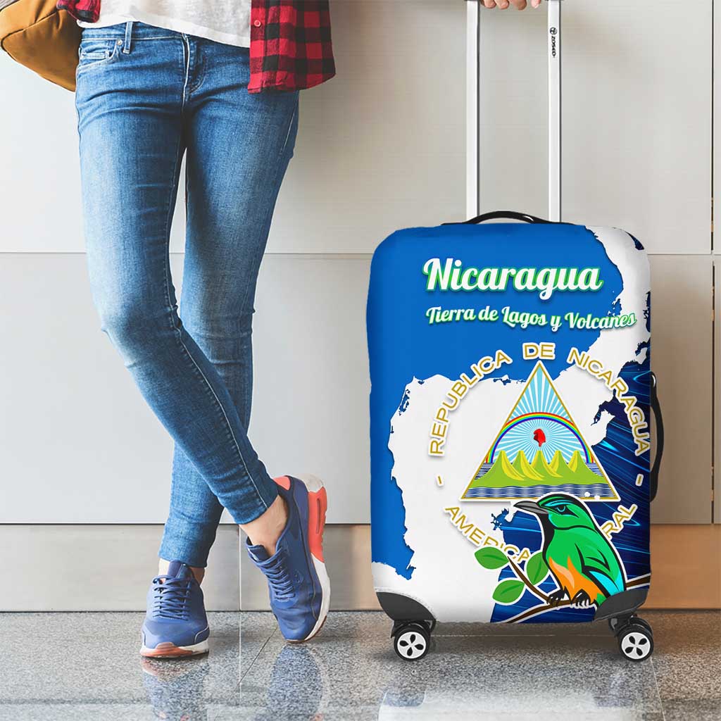 Nicaragua Guardabarranco Bird Luggage Cover with Volcano Map and National Emblem Design - Wonder Print Shop