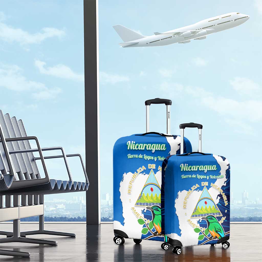 Nicaragua Guardabarranco Bird Luggage Cover with Volcano Map and National Emblem Design - Wonder Print Shop