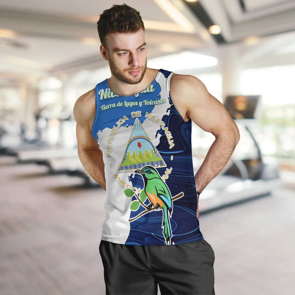 Nicaragua Guardabarranco Bird Men Tank Top with Volcano Map and National Emblem Design - Wonder Print Shop