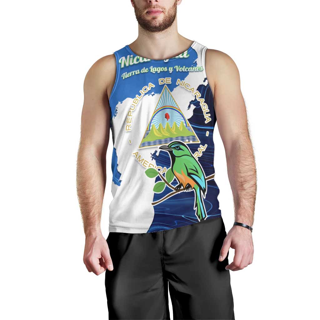 Nicaragua Guardabarranco Bird Men Tank Top with Volcano Map and National Emblem Design - Wonder Print Shop