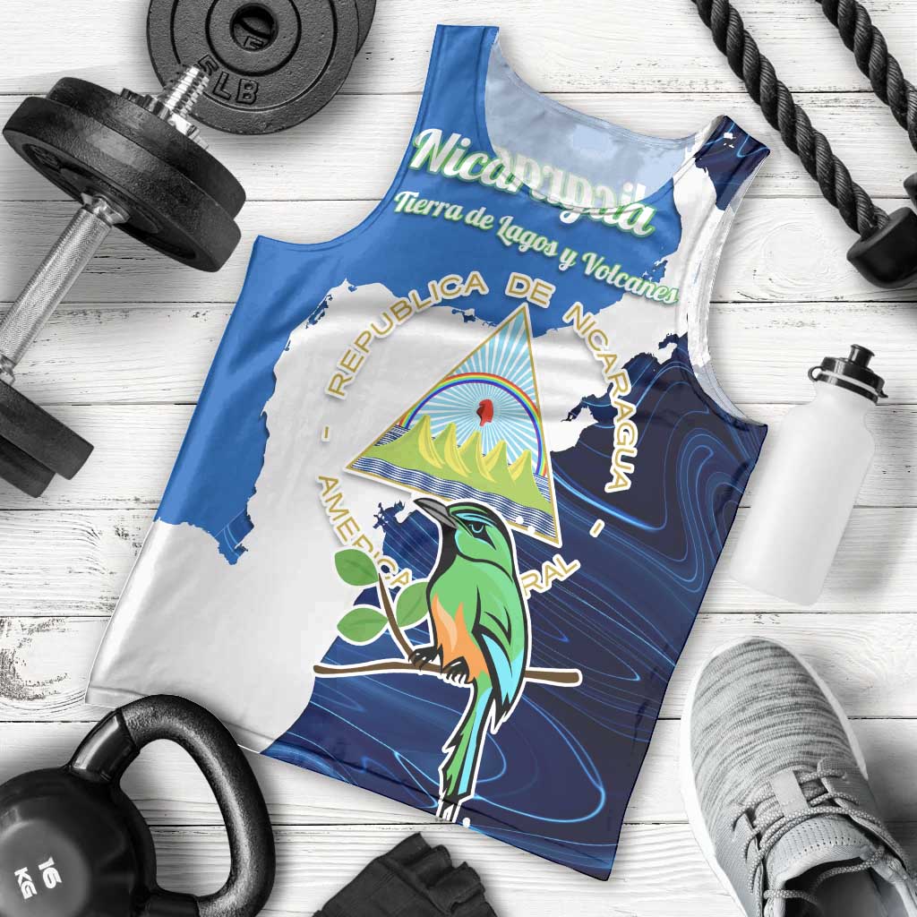 Nicaragua Guardabarranco Bird Men Tank Top with Volcano Map and National Emblem Design - Wonder Print Shop