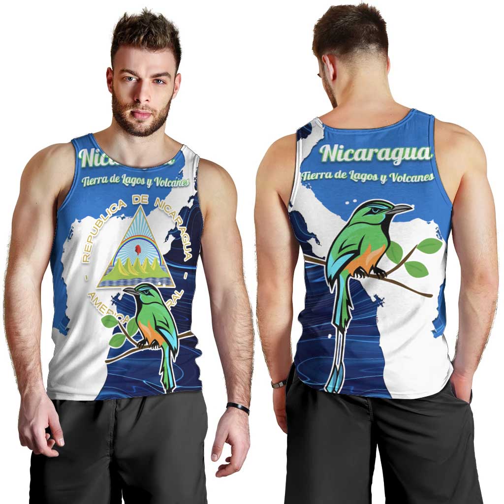 Nicaragua Guardabarranco Bird Men Tank Top with Volcano Map and National Emblem Design - Wonder Print Shop