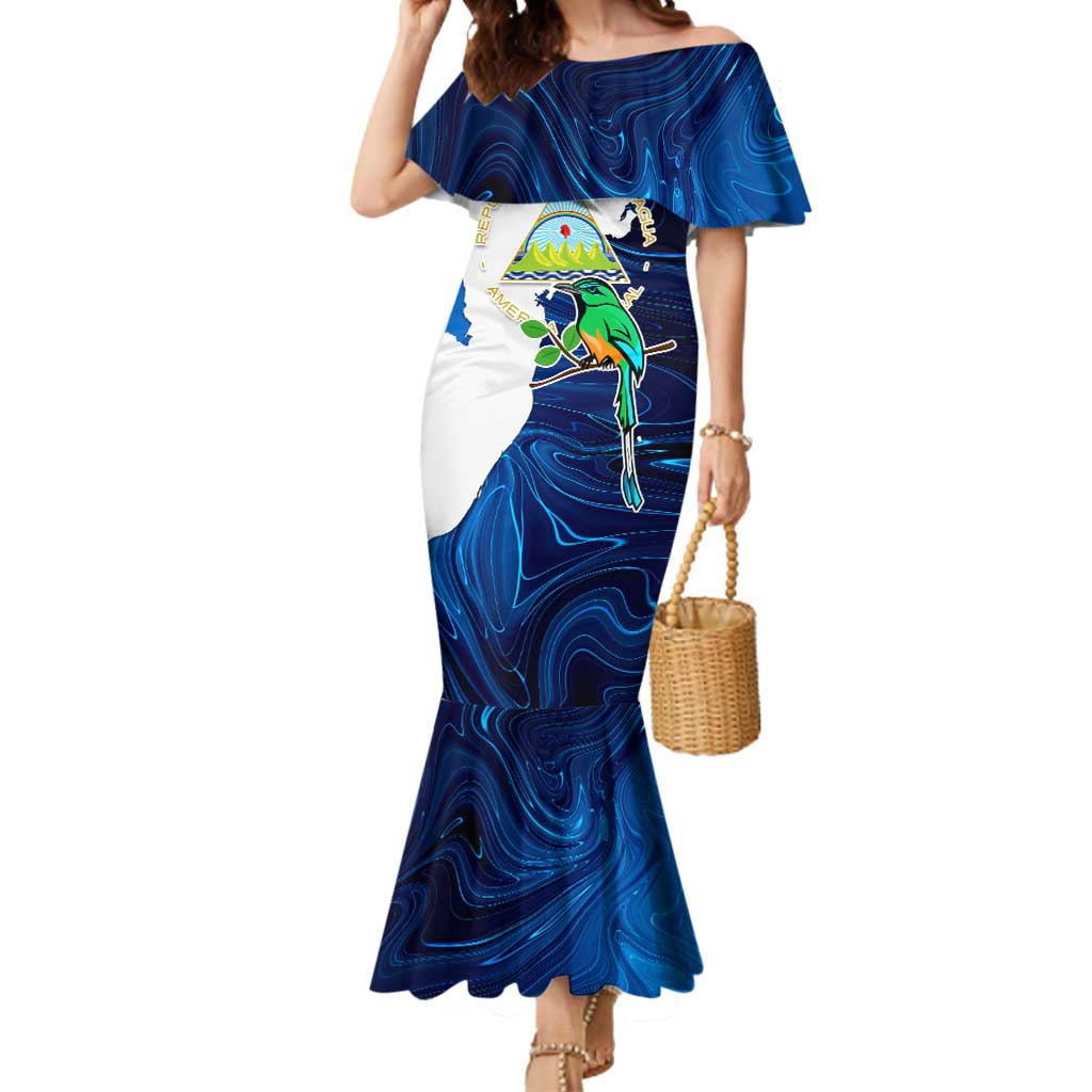 Nicaragua Guardabarranco Bird Mermaid Dress with Volcano Map and National Emblem Design - Wonder Print Shop