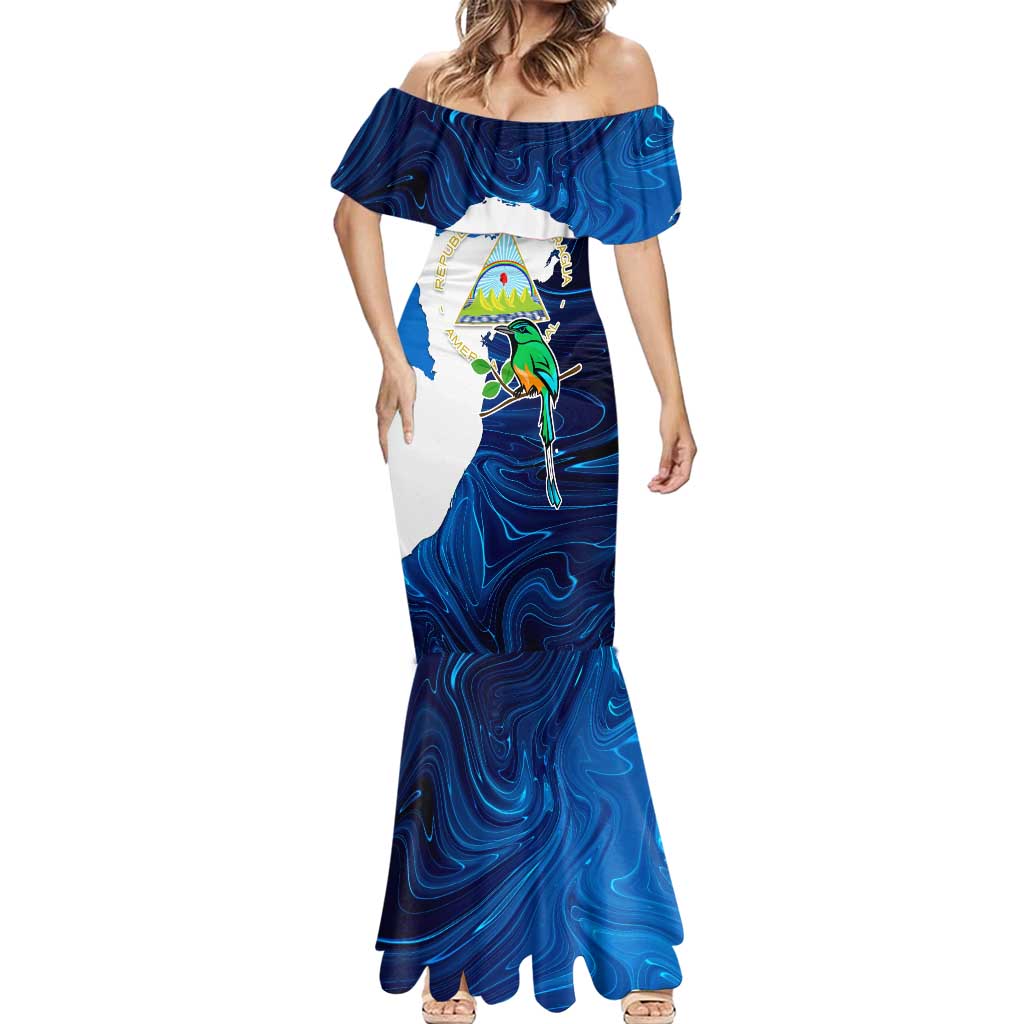 Nicaragua Guardabarranco Bird Mermaid Dress with Volcano Map and National Emblem Design - Wonder Print Shop